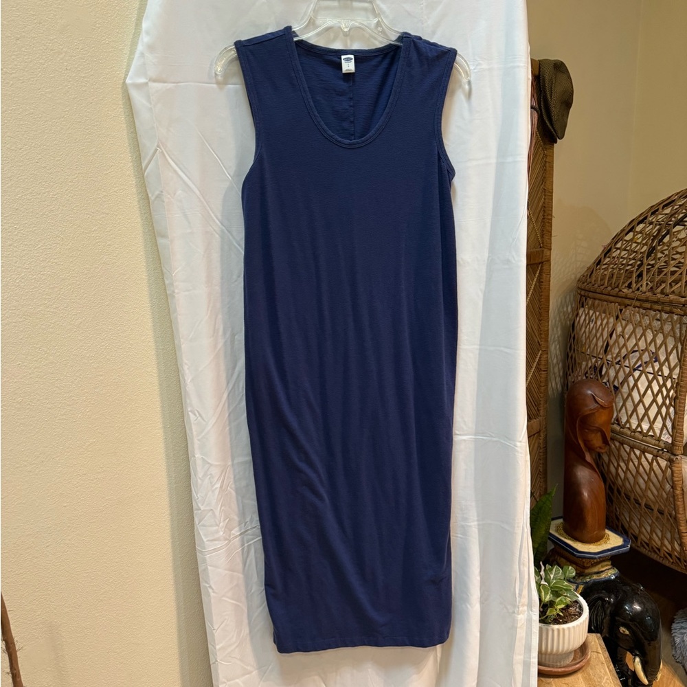 Old Navy Blue Sheath Midi Dress Crew Neck Sleeveless Casual